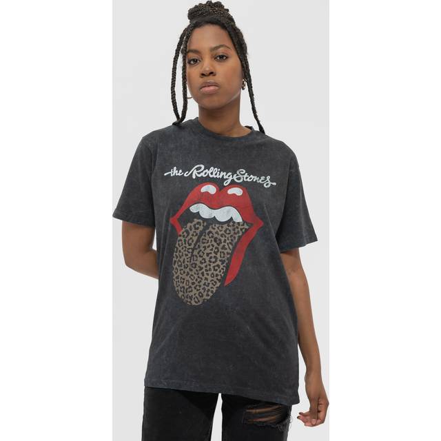 The rolling stones unisex t-shirt: leopard tongue (acid wash) (large)