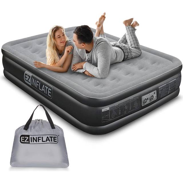 EZ INFLATE Double High Luxury Twin Air Mattress with Built in Pump, Inflatable Mattress, Twin airbed with Flocked top, All Purpose Twin Blow up Bed, H
