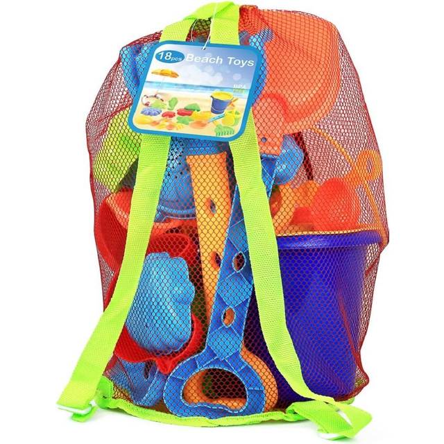 Click N' Play Beach Toys for Kids 3-10 - 18pc Sand Toys Including Sand Buckets for Kids with Sifter, Watering Can, Rake, 4 Hand Tools, 10 Sand Molds