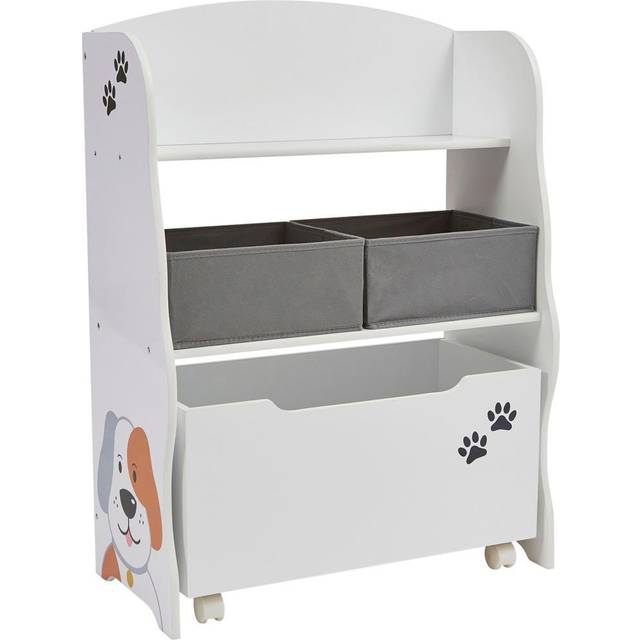 Kids Cat and Dog Storage Unit with Roll Out Toy Box - White and Grey