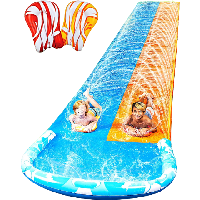 685 cm Slip Slide and 2 Bodyboards, Lawn Water Slides Slip N Waterslides Summer Water Toy with Build in Sprinkler for Backyard Outdoor Water Fun for