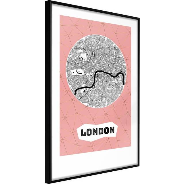 Inramad Poster / Tavla - City map: London (Pink) - 40x60 Svart ram
