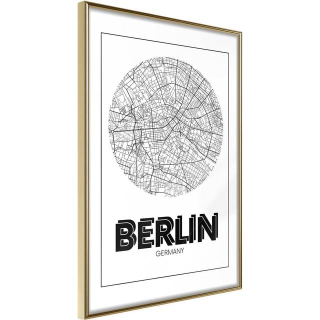 Inramad Poster / Tavla - City Map: Berlin (Round) - 20x30 Guldram