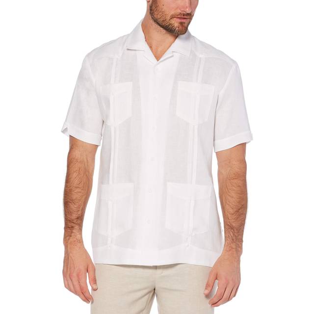 Cubavera Men's 100% Linen Four-Pocket Short Sleeve Button-Down Guayabera Shirt Size Small - 5X  Bright White  X-Large