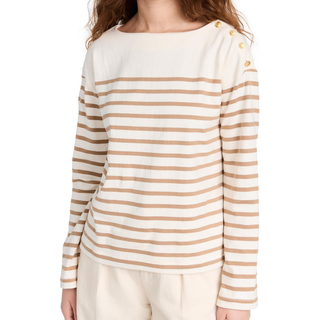 Bardot Striped Long Sleeve Top - CAMELSTRP - X-Small