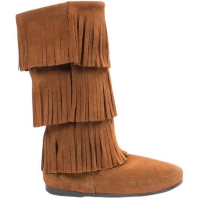 Minnetonka 3-lagers fransar, båt, damer, lång mockasinstövlar, Braun Brown 2, 37 EU
