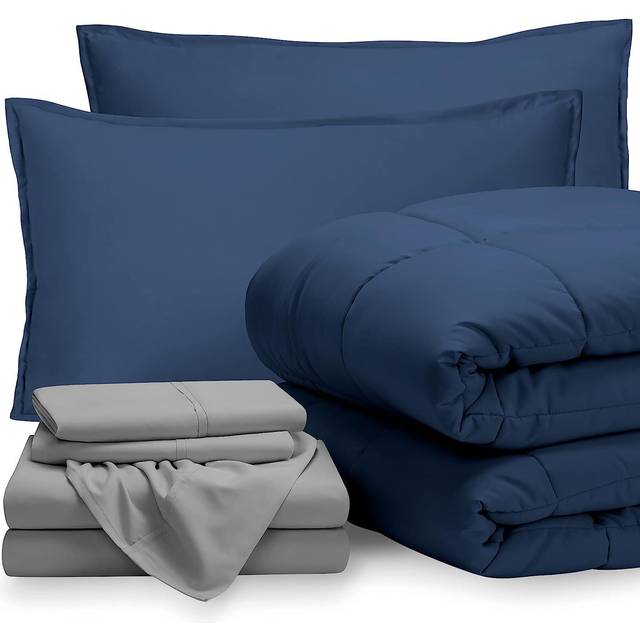 Bare Home Bed-in-A-Bag 7 Piece Comforter & Sheet Set - California King - Goose Down Alternative - Ultra-Soft 1800 Premium Bed Set (Cal King  Dark Blue