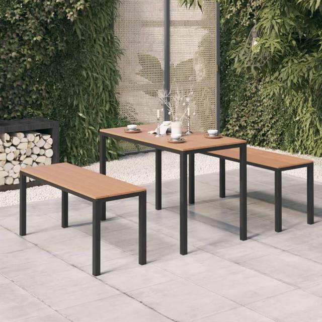 vidaXL 3 Piece Garden Dining Set Steel and WPC Brown and Black