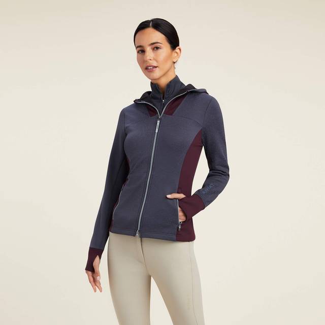 Women's Lumina Full Zip Hoodie Long Sleeve in Ebony, Size X-Small, by Ariat