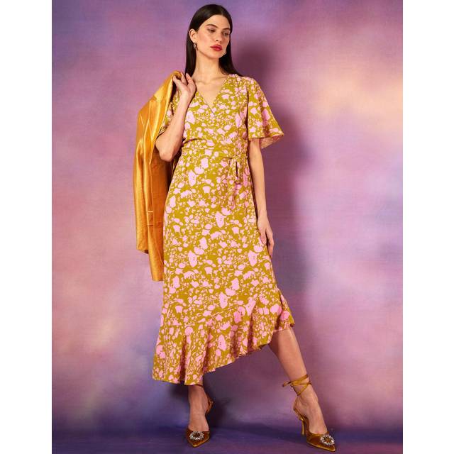 Blue Vanilla Womens Ruffle Wrap Midi Dress - Green - Size 12 UK