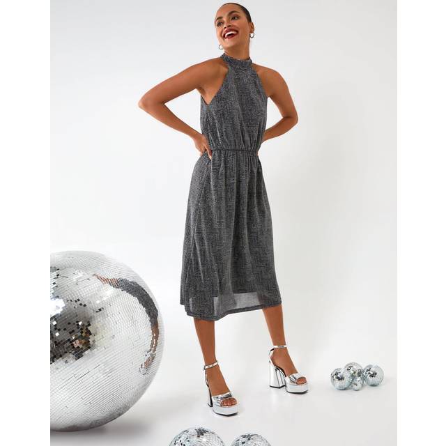 Blue Vanilla Blouson Elasticated Halter Midi Dress In Silver - 8