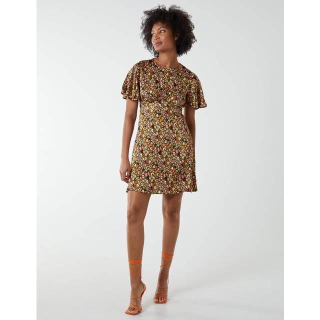 Blue Vanilla Womens Flutter Sleeve Bias Mini Dress - Green - Size 10 UK