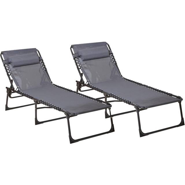 Set of Two Neo Outdoor Folding Sunloungers, Grey