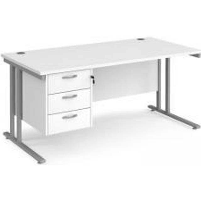 Maestro 25 White Straight Office Desk with 3 Drawer Pedestal and Silver Cantilever Leg Frame - 1600mm x 800mm