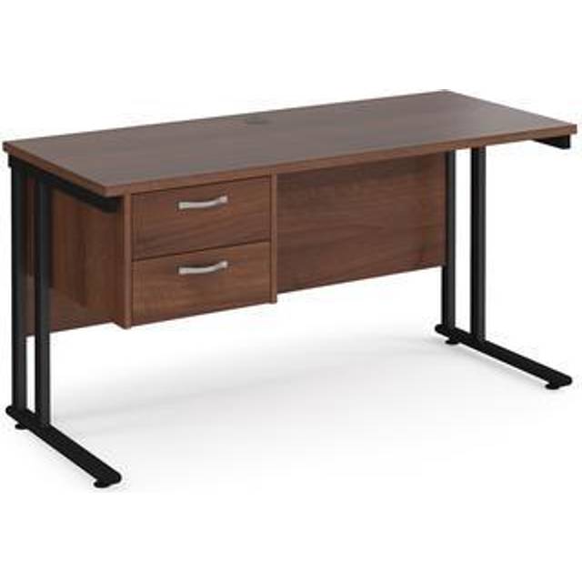 Maestro 25 Walnut Straight Office Desk with 2 Drawer Pedestal and Black Cantilever Leg Frame - 1400mm x 600mm