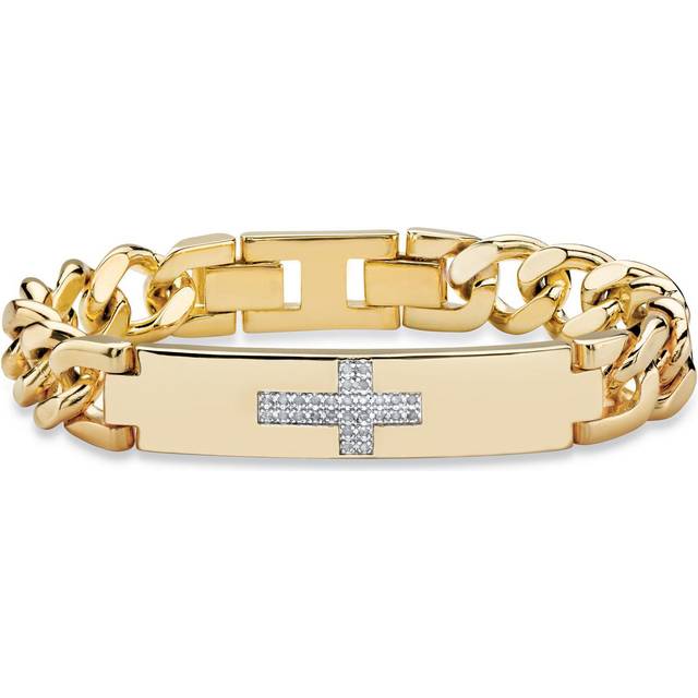 PalmBeach Men's Yellow Gold-plated Round Genuine Diamond Horizontal Cross Curb Link Bracelet (1/7 cttw  I Color  I3 Clarity)