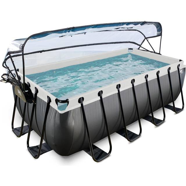 Exit Svart Leather Pool 400X200X122Cm Med Sandfilterpump Och Tak Och Värmepump - Svart