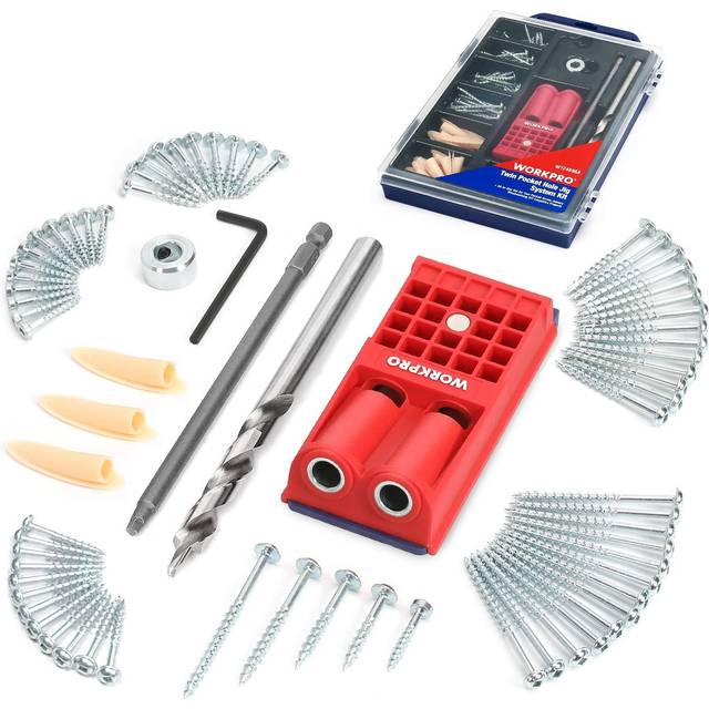 WORKPRO 125 Piece Pocket Hole Jig Kit, for Wood Joints and Drilling Pocket Holes, with 100-Piece Driver Screws