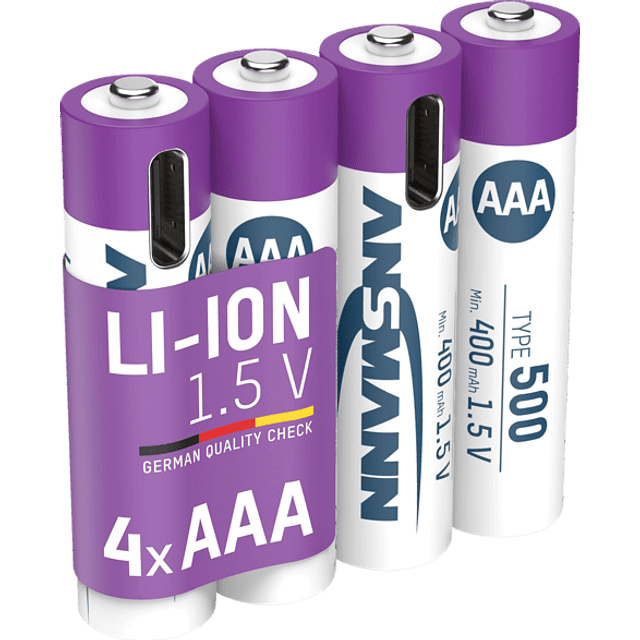Ansmann 1311-0028 AAA Li-Ion Rechargeable Battery 500mAh 4 Pack With USB-C Cable