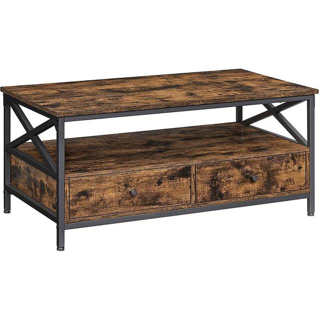 Industrial Brown Coffee Table with Drawers