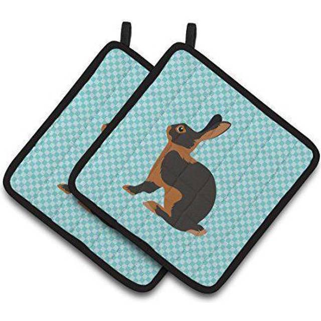 Caroline's Treasures Tan Rabbit Blue Check Decorated Pot Holder  7.5 x 7.5