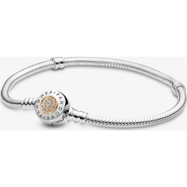 Pandora 14K & Silver Signature Clasp Cz Carrier Bracelet
