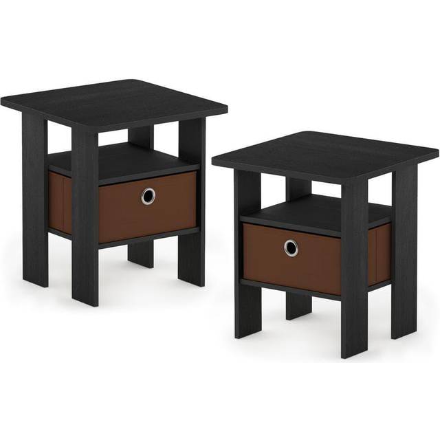 FURINNO Andrey 2-Pack Bin Drawer End Table Nightstand, Americano/Medium Brown