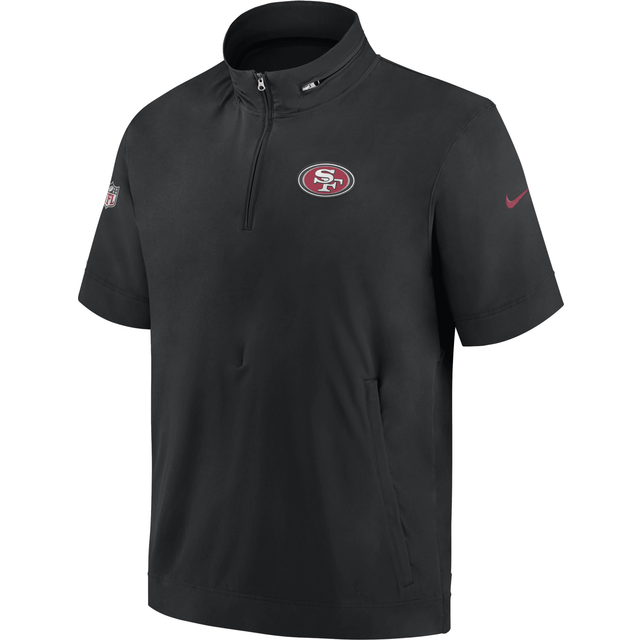 Men's Nike Black San Francisco 49ers Sideline Coach Short Sleeve Hoodie Quarter-Zip Jacket