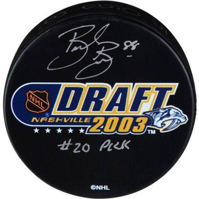Brent Burns San Jose Sharks Autographed 2003 NHL Draft Logo Hockey Puck with "#20 Pick" Inscription