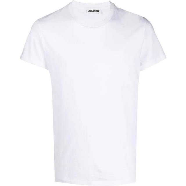 Jil Sander, Topp, Herr, L, Bomull, Ribbstickad T-shirt med Rund Hals i Bomull - white (L)