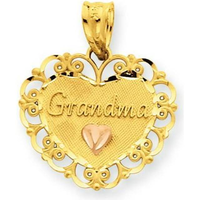 Quality Gold M1805 14K Two-Tone Grandma Heart with Flower Charm Pendant