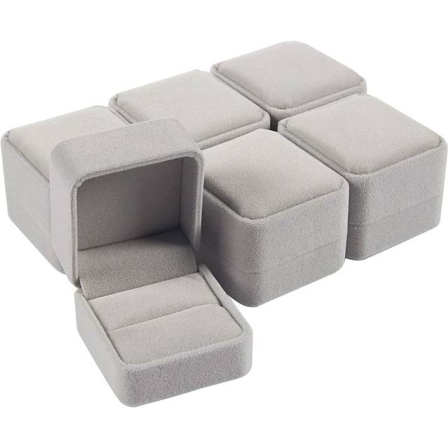 Juvale 6 Pack Jewelry Box Set - Velvet Ring Gift Set  Single Cases - for Proposal  Engagement  Wedding  Presentation - Grey  2.5 x 1.7 x 2.2 Inches