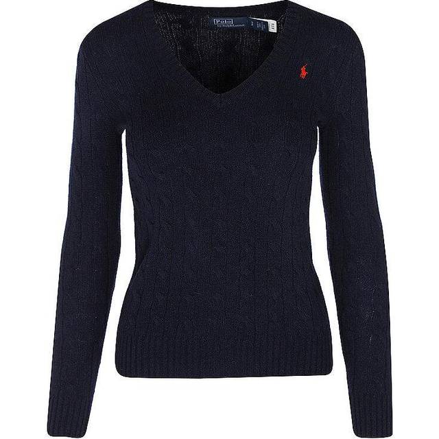 Polo Ralph Lauren, V-neck Knitwear, female, Blue, L, Long Sleeve Wool Cashmere Jumper