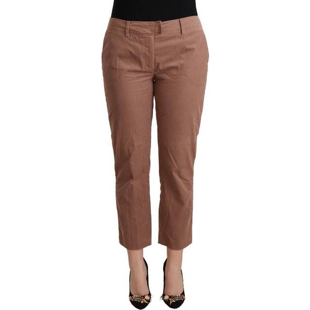 Costume National, Cropped Trousers, female, Brown, 2XL, Brown Cotton Tapered Cropped Trousers