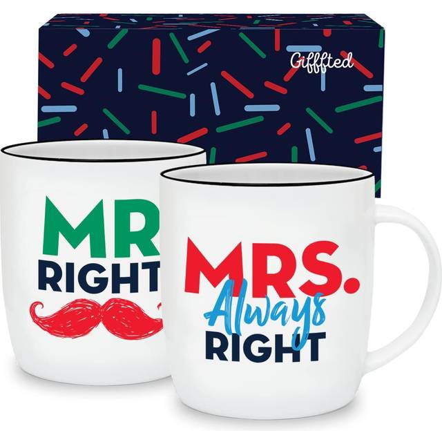 Triple Gifffted Mr Right and Mrs Always Right Coffee Mugs Gifts for Wedding Anniversary, Engagement, Christmas, Valentines Day Set for Couple/Her/His/