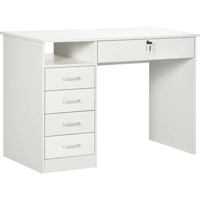 Homcom Computer Desk, Home Office Desk With Lockable Drawer, Storage Shelf For Study Bedroom, 110 X 50 X 76 Cm, Oak