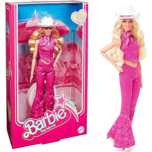 The Movie Doll, Margot Robbie Barbie Doll with Pink Western Outfit Including White Cowgirl Hat from Barbie Movie, Toys for Ages 3 and Up, One Barbie