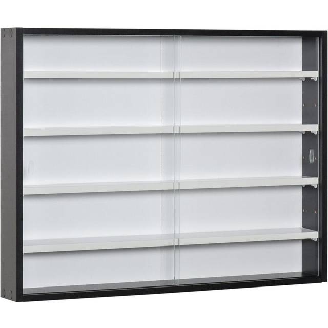 HOMCOM 5 Tier Wall Display Shelf Unit Cabinet With Shelves Glass Doors Black White, Black
