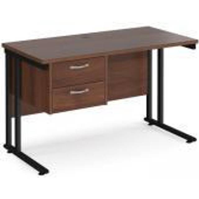 Maestro 25 Walnut Straight Office Desk with 2 Drawer Pedestal and Black Cantilever Leg Frame - 1200mm x 600mm