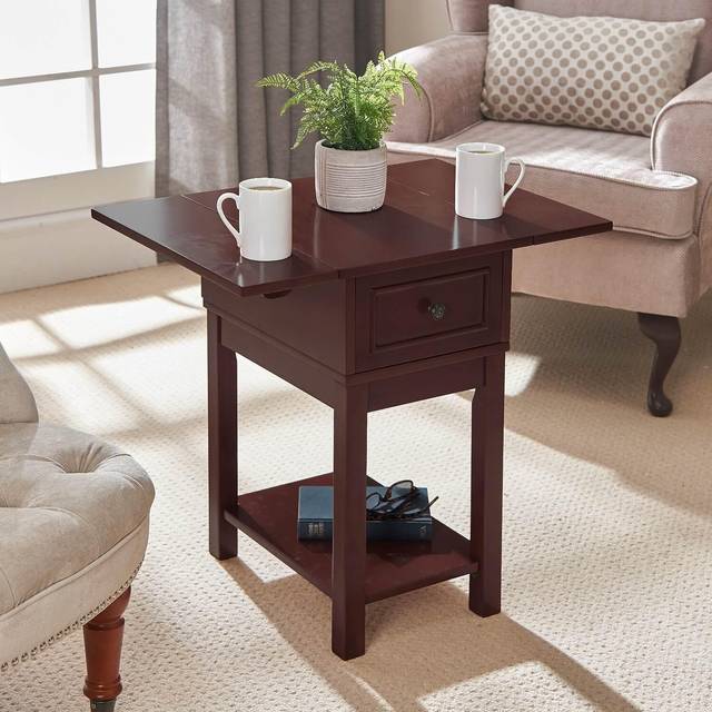 Greenhurst Single Drawer Single Shelf Drop Leaf Mahogany Side Table - Brown - 45 x 63.5 x 60cm