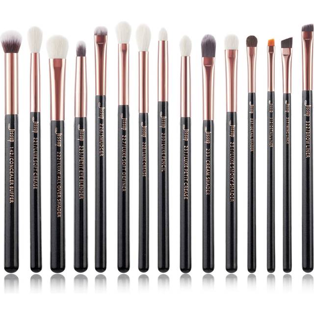 Jessup roséguld/svart professionella makeupborstar Set Makeup Brush Tools kit Eye Liner Shader naturligt-syntetiskt hår 25CM*15CM*5CM rosa guld färg/svart