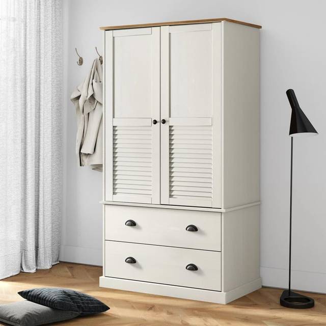 (white) vidaXL Wardrobe Closet Clothes Wooden Storage Organiser VIGO Solid Wood Pine
