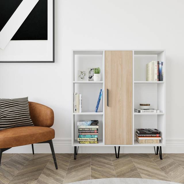 Decorotika Peoria Standard Bookcase Bookshelf Shelving Unit Display Unit With Cabinet - White / Oak, Multi