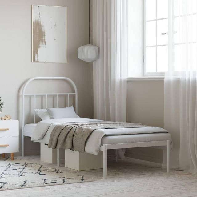 vidaXL Metal Bed Frame without Mattress with Headboard White 75x190cm