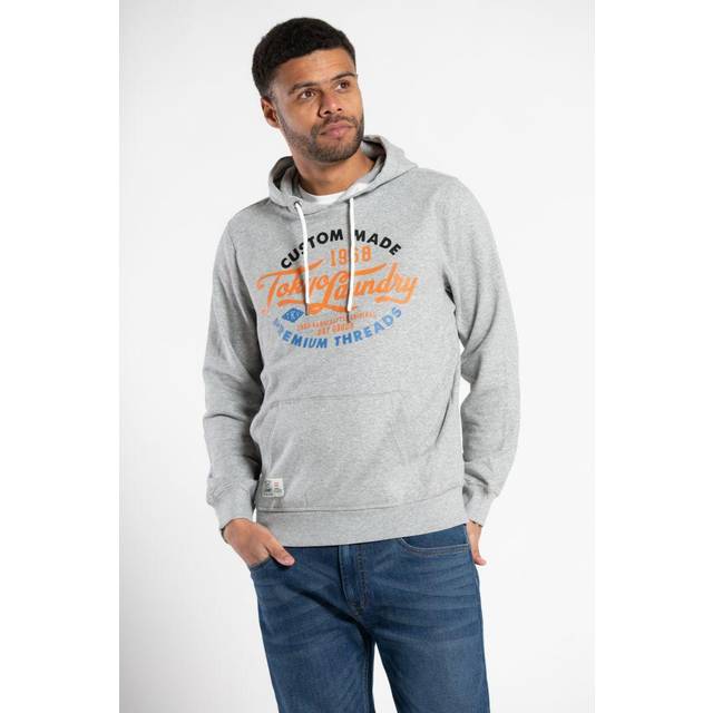 Tokyo Laundry Mens Light Grey Kangaroo Pocket Drawstring Printed Hoody Cotton - Size X-Large