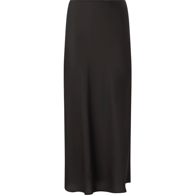 Satin Midi Skirt with High Waist - Black - 16