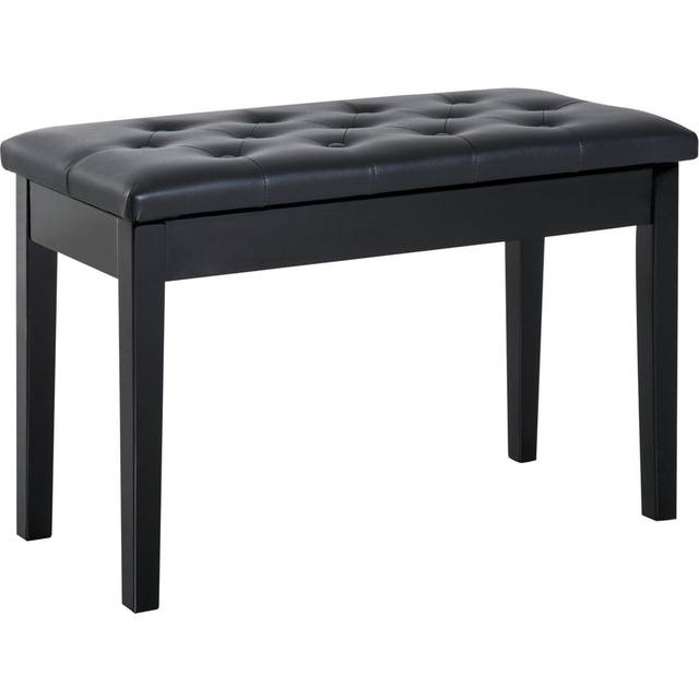 HOMCOM Classic Piano Bench Padded Seat Makeup Stool Solid Wood Wooden Black, Black