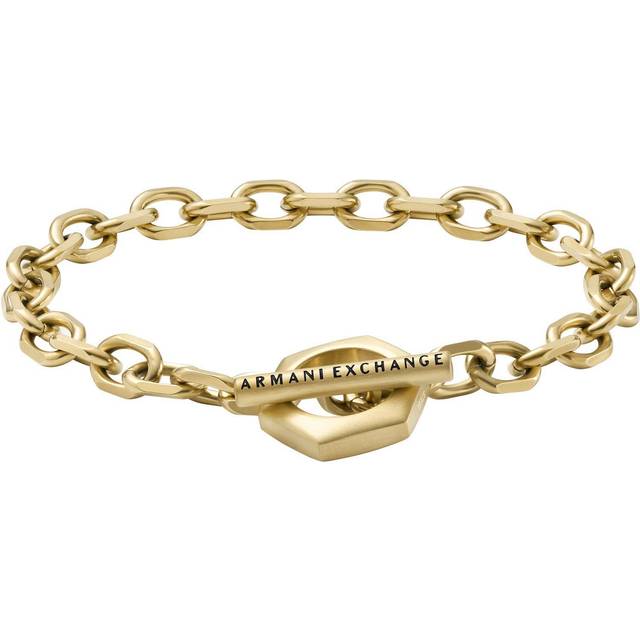 Armani Exchange Armband För Män, Längd: 220mm, Bredd: 17.5mm, Höjd: 20mm Guld Rostfritt Stål Armband, AXG0104710, Blek guld