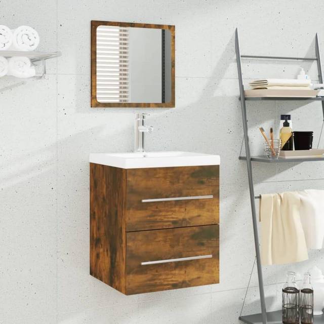 vidaXL Sink Cabinet with Built-in Basin Smoked Oak Engineered Wood Sink Unit