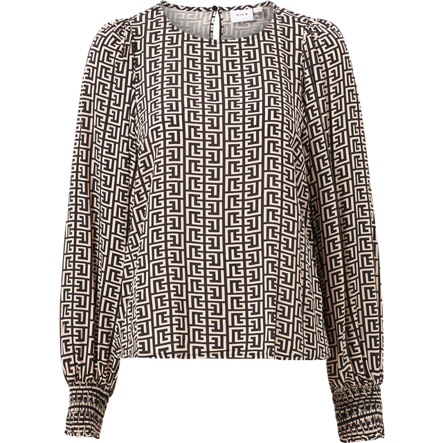 Vila - Blus viBana L/S Smock Sleeve Top - Svart